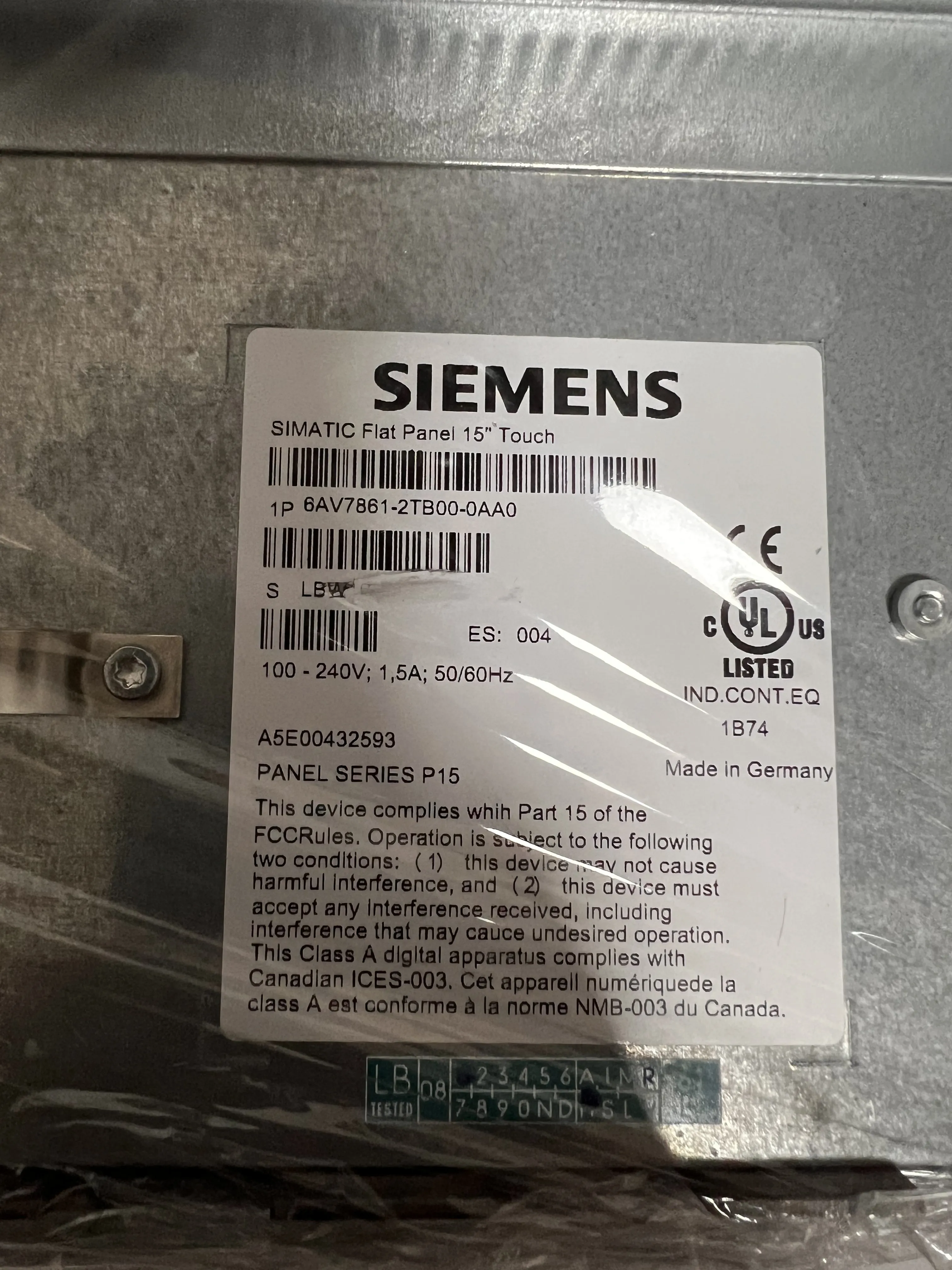 Siemens 6AV7861-2TB00-1AA0 IPC677C | 15"